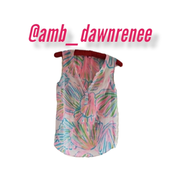 Lily Pulitzer m semisheer whimsical rainbow shells 100% silk vneck - Picture 4 of 10